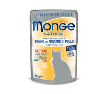 MONGE NATURAL TUŃCZYK Z WĄTRÓBAKMI W GALARECIE KITTEN SASZETKA 80G