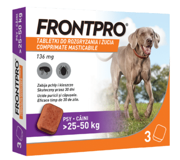 FrontPro tabletki na pchły i kleszcze dla psa 136mg XL 25-50kg
