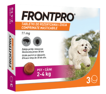 FrontPro tabletki na pchły i kleszcze dla psa 11mg S 2-4kg -3 szt